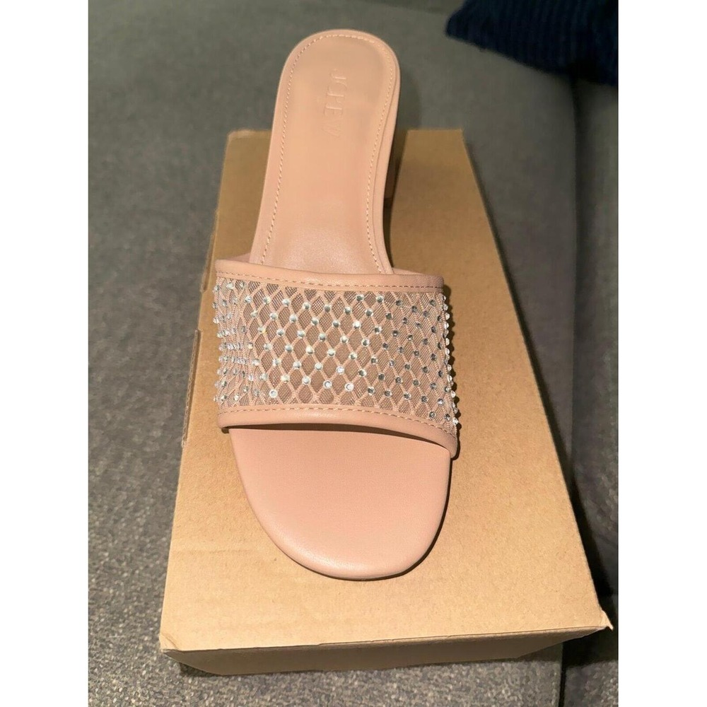 J.Crew Rhinestone Mesh Mule Heels Nude Pink Slide Sandals Women's Size 7 NIB